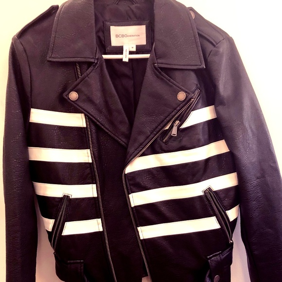 BCBGeneration Leather Moto Jacket Black and White
